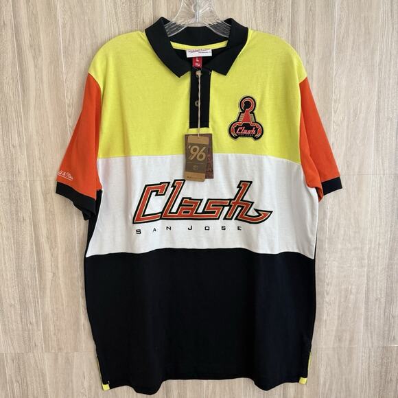 NWT Mitchell & Ness San Jose Clash Polo Shirt Men’s Sz Large Color Block Soccer - Picture 1 of 12